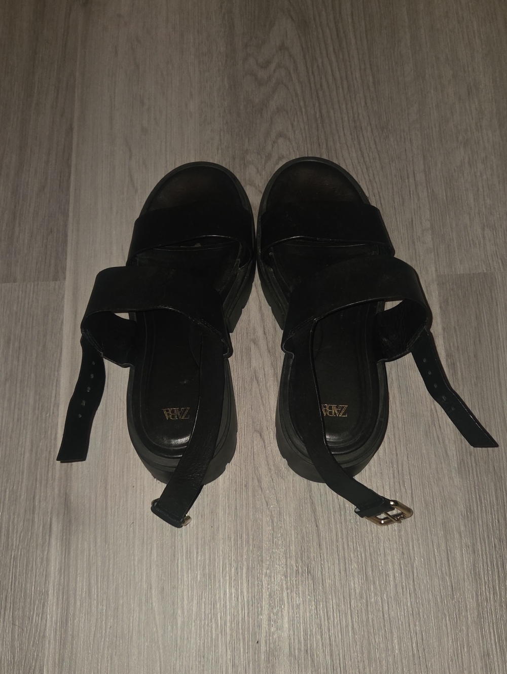 Zara Black Chunky Platform Sandals with Ankle Straps